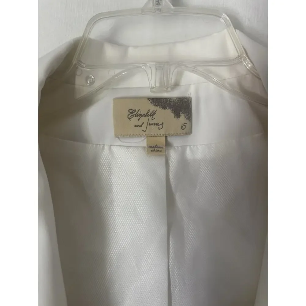 Elizabeth and James Blazer Jacket 6 White Fitted Womens 3/4 Ruched Sleeve Lined